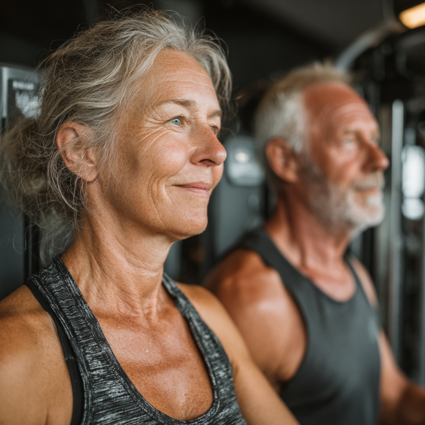 Активні літні люди займаються фітнесом